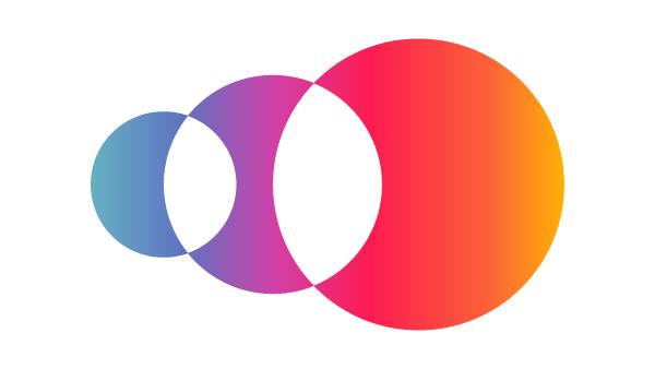 Empovia logo with three overlapping circles that increase in size and show a gradient from blue through violet, purple, red, orange, and ending on yellow